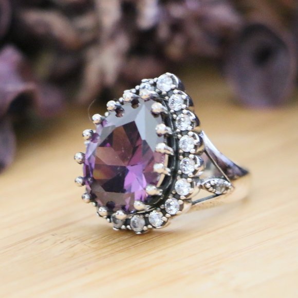 925 Sterling Silver, Purple Cubic Zirconia Stones - Picture 1 of 10